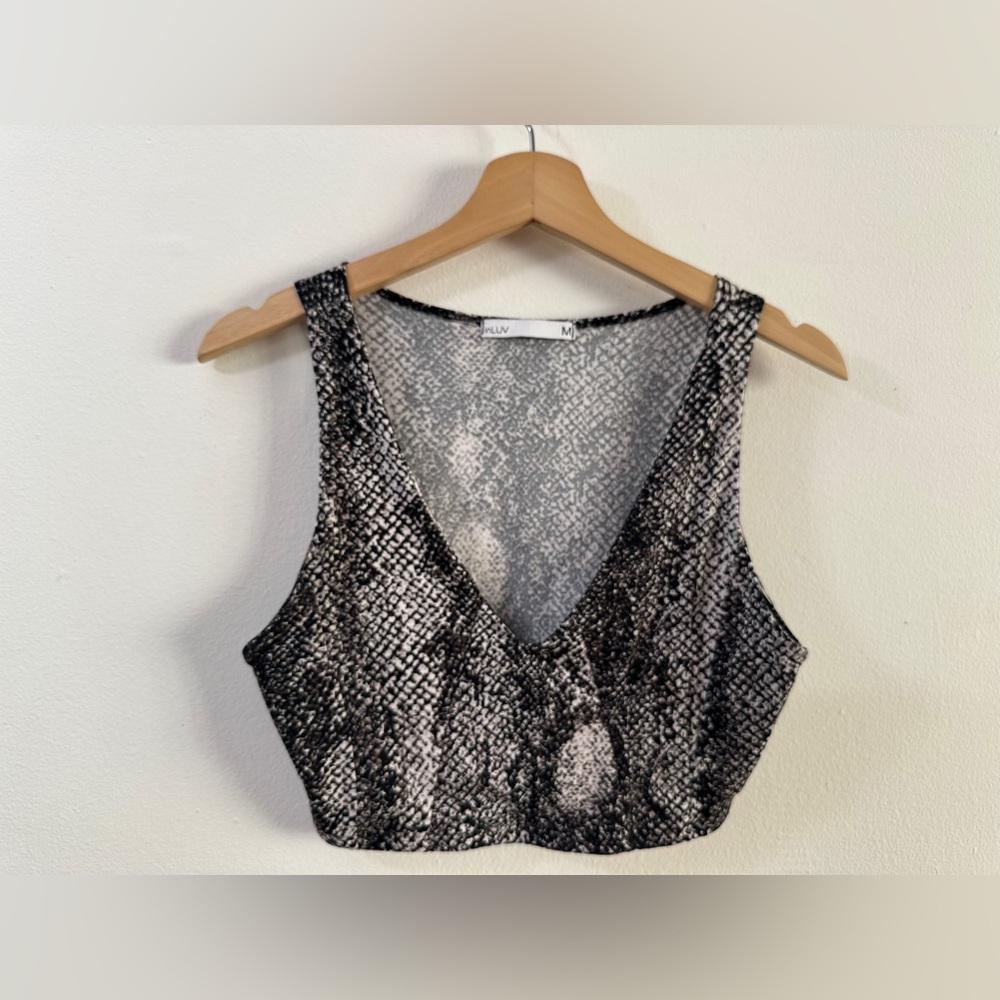 INLUV Snake Print Top - Half of Set SIZE MEDIUM Greyscale Cozy Stretch Lounge